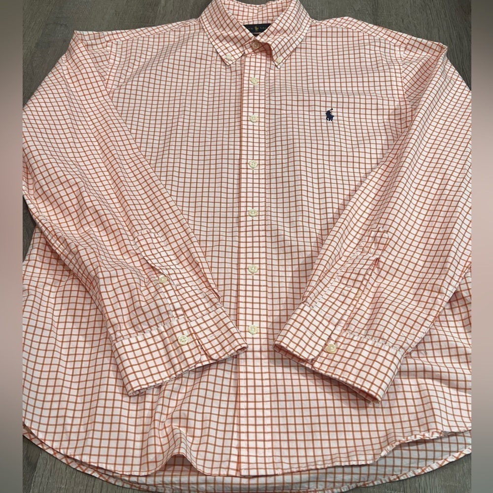 Men’s Polo Ralph Lauren XL Slim Fit Small Windowpane Orange Check Summer Shirt